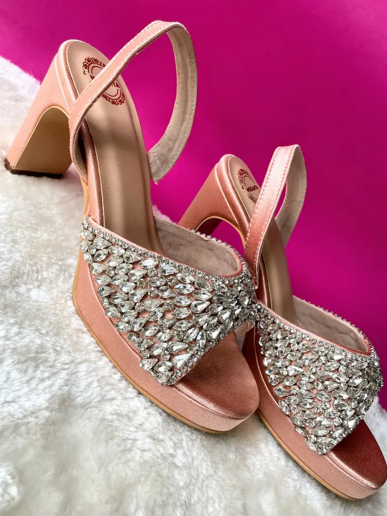 Peach Satin Diamond Heels_Front.webp