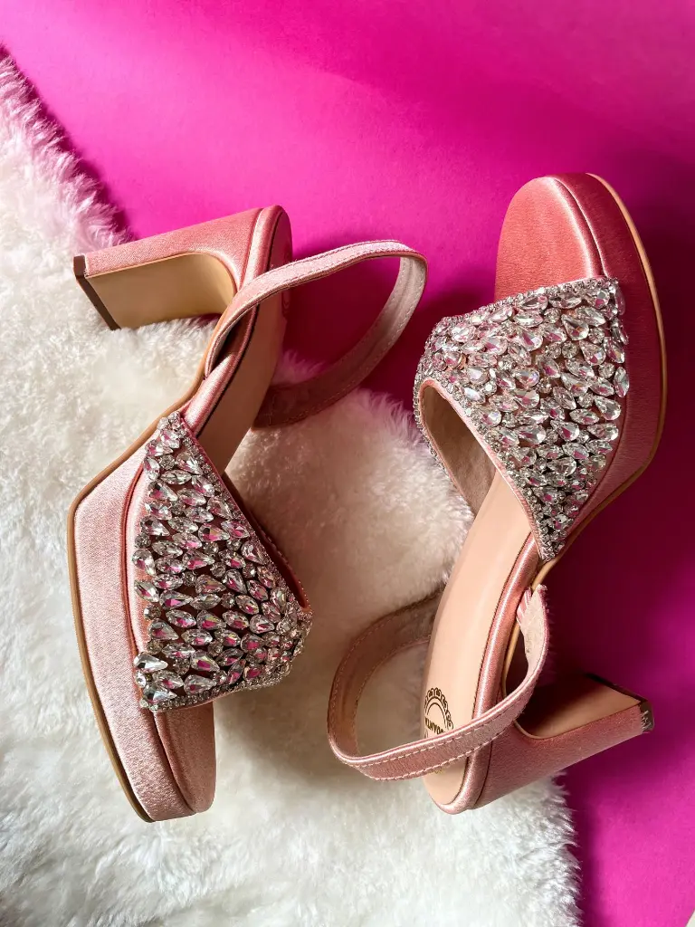 Peach Satin Diamond Heels_Side.webp
