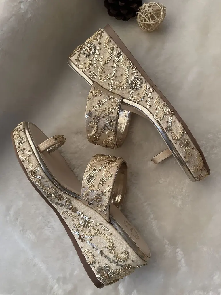 Satin Gold Embroidered Wedges_Side.webp