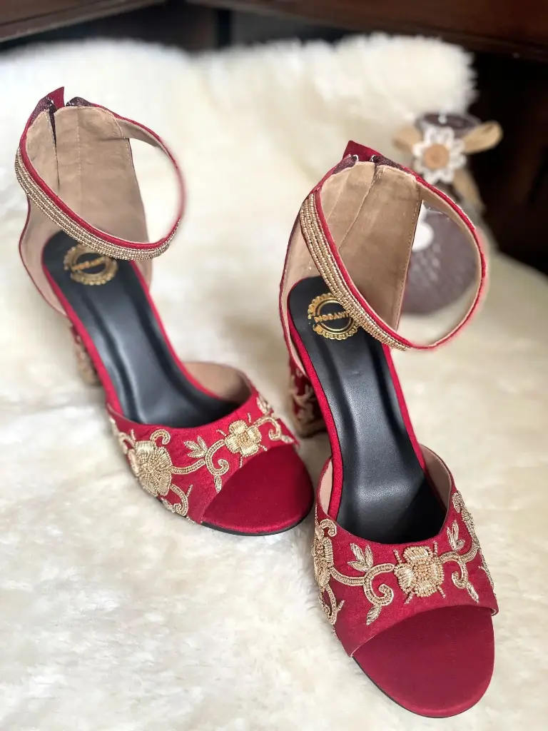 Red & Gold Embroidered Heels