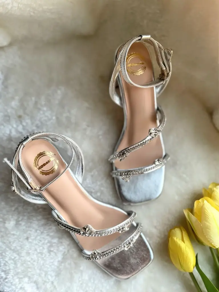 Silver Diamond Strappy Heels