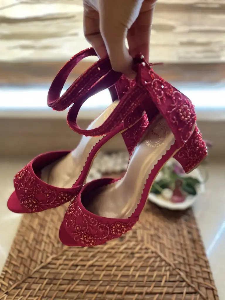Red Embroidered Heels