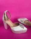 White Satin Buckle Pumps