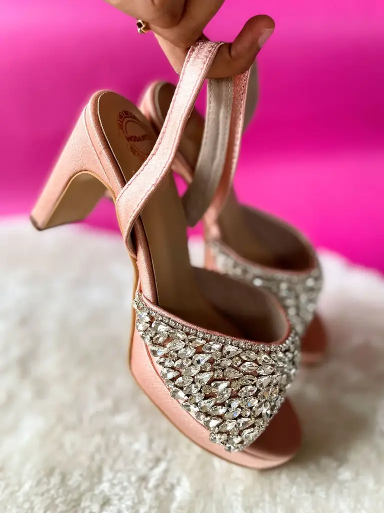 Peach Satin Diamond Heels