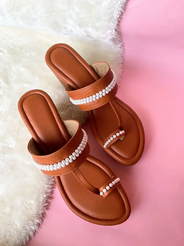 Tan Pearl Wedges