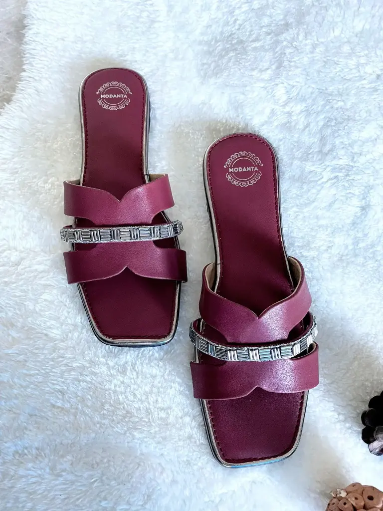Maroon Embellished Flats