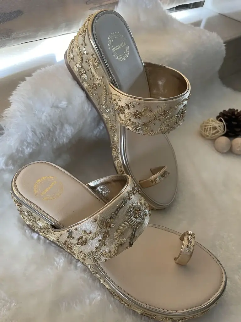 Gold Embroidered Wedges