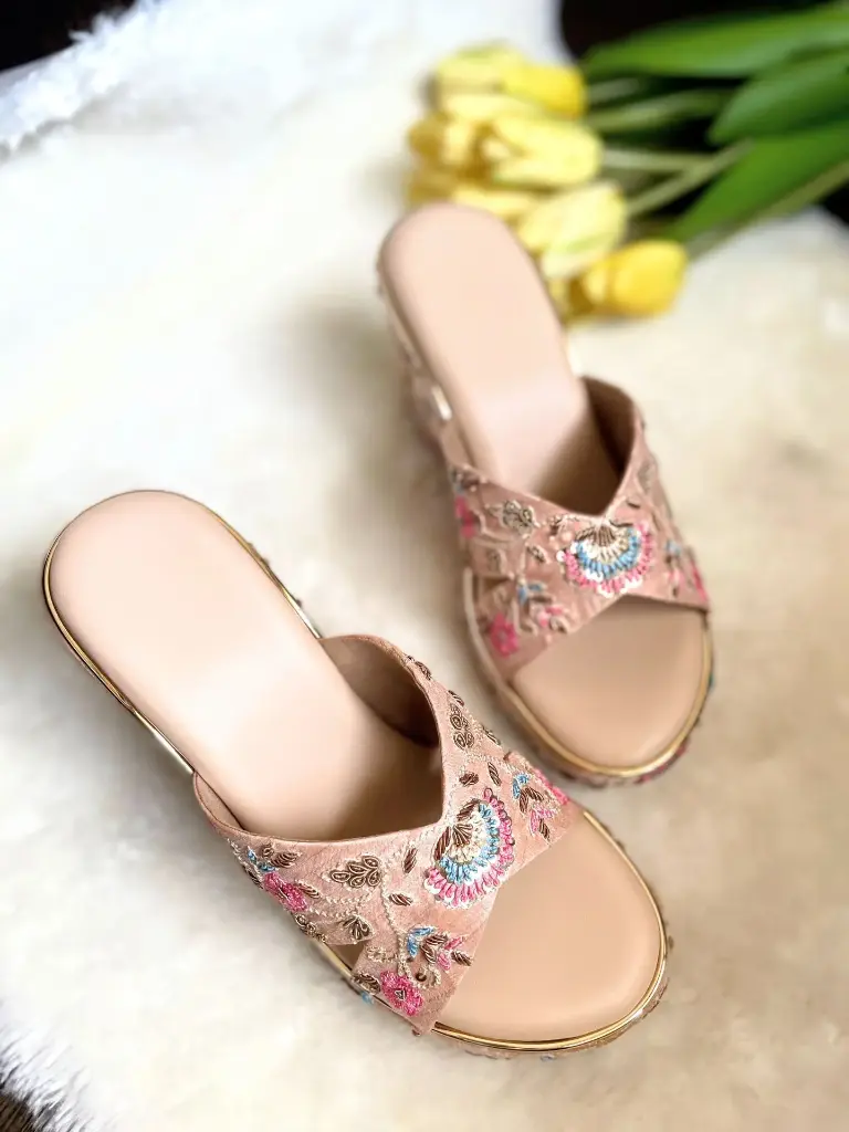 Blush Pink Floral Wedges