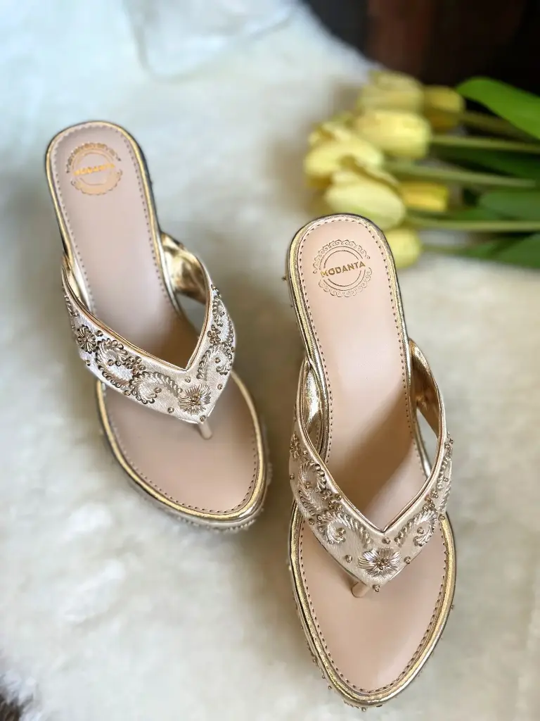 Satin Embroidered High Wedges