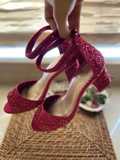 Red Embroidered Heels