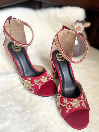 Red & Gold Embroidered Heels