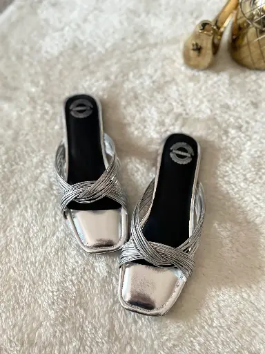Silver Strappy Flats